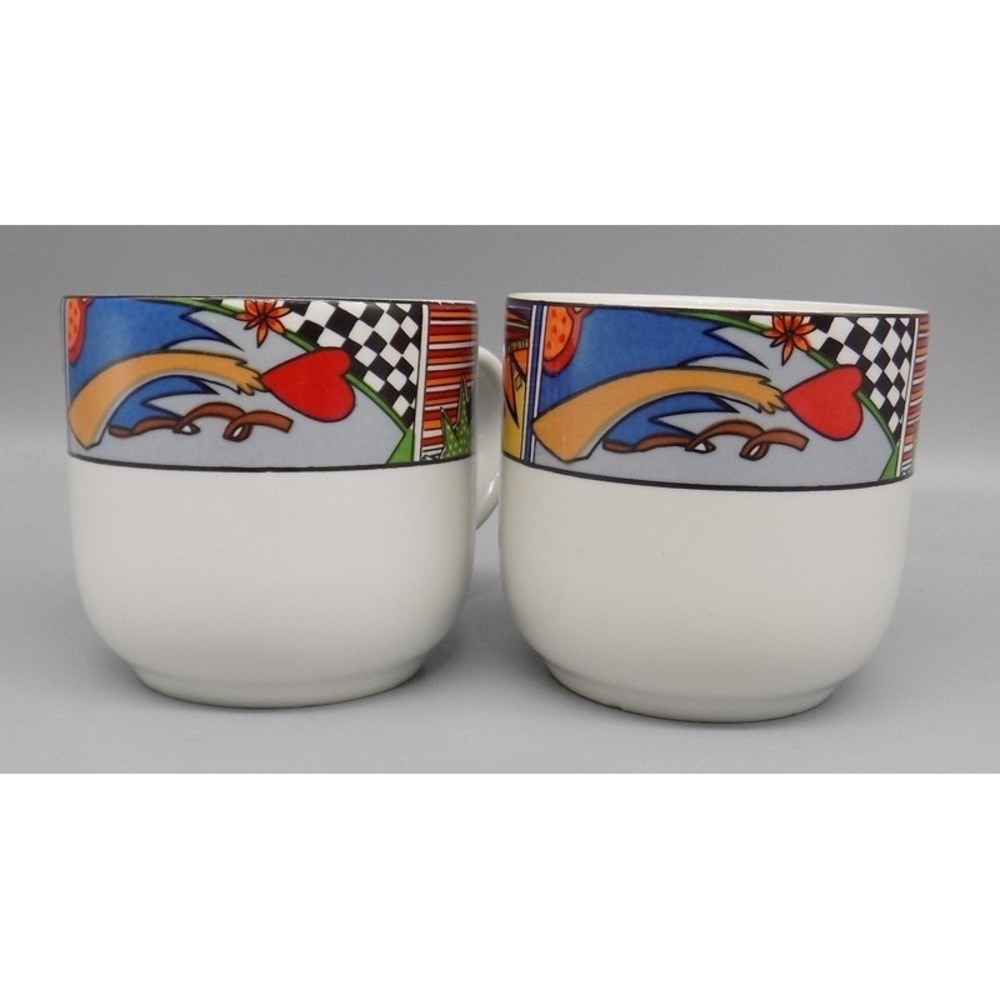 2 Vitromaster Metropolitan Cups 1991 Coffee Mugs Abstract Art Teacups Vintage